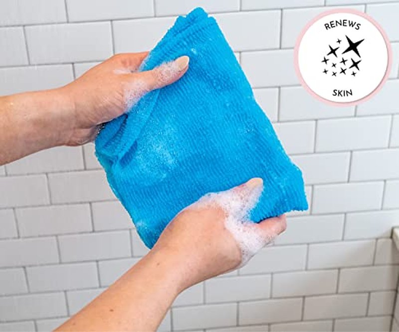 S&T INC. Back Scrubber for Shower, Exfoliating Body Scrubber or Bath Exfoliating Towel for Skin Care, 11.8 Inches x 35.4 Inches, Assorted Pink, 3 Pack