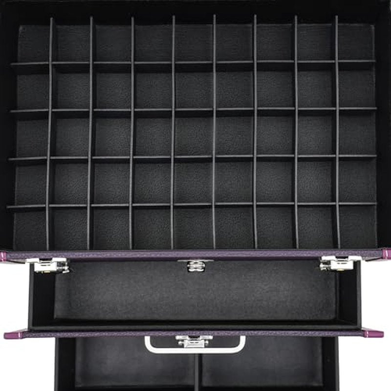 PalaUha Rolling Makeup Train Case Professional Cosmetic Organizer Trolley with Drawers Compartment Nail Case Wheeled Manicure Pedicure Storage Case for Hair Stylists Makeup Artists (Purple & Silver)