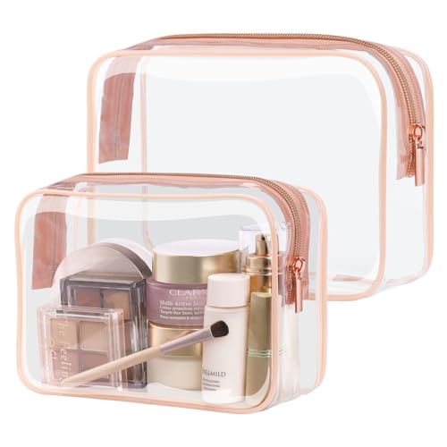 PACKISM Clear Makeup Bags - 2 Pack TSA Approved Toiletry Bags in 2 Size Clear Travels Bags for Toiletries, Clear Cosmetic Bags Airport Carry on Clear Compliant Bag, Light Purple