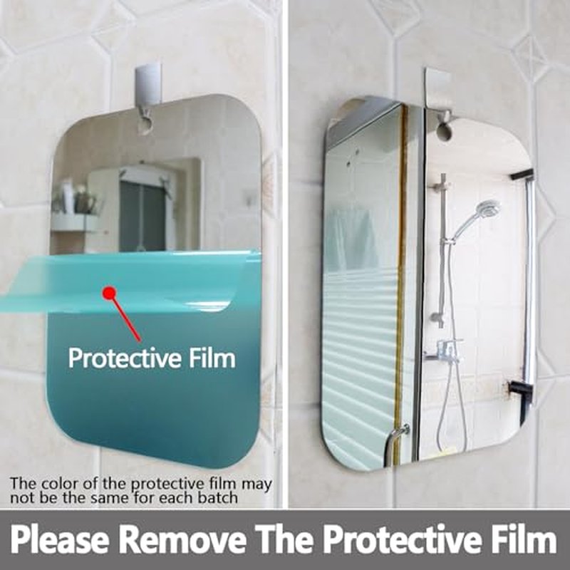 2 Pack Shower Mirror Fogless for Shaving, Medium 8 x 6 inch Plexiglass Hand Mirror for Shower, Plastic Small Wall Mirror for Travel, Unbreakable Shower Little Mirror, Camping Mirror, Hanging, Espejos