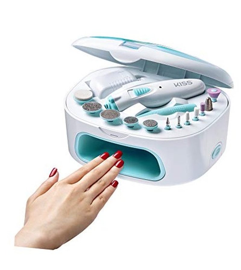 KISS New York Power File X Nail Dryer, Electric Nail File & Nail Dryer System, Includes 12 Attachments, Rechargeable Handle, Cuticle Pusher, A/C Adapter, & Storage Case