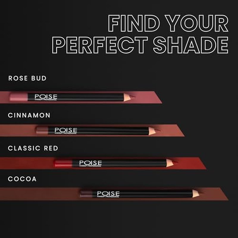 POISE Makeup Lip Liner Pencil | Long-lasting Water-resistant Lip Color Pencil, COCOA (cool brown)