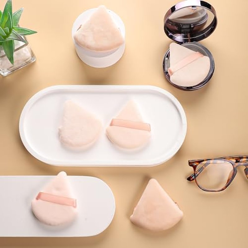 Pimoys 6 Pieces Powder Puff Face Soft Triangle Makeup Puff for Loose Powder Body Powder, Wedge Shape Velour Cosmetic Sponge for Contouring, Under Eyes and Corners, Beauty Makeup Tools
