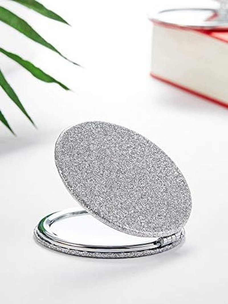 OMIRO 1X/10X(300R) Magnifying Compact Mirror with PU Leather, Ultra-Portable for Purses and Travel, Round Silver