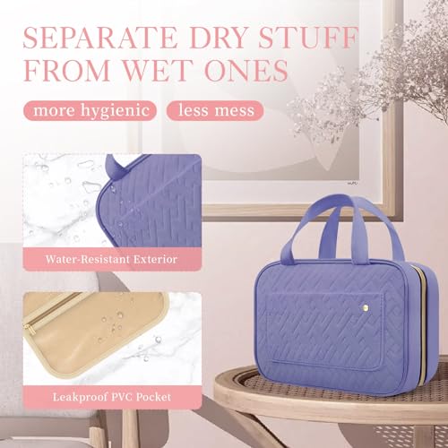 HOTOR Travel Toiletry Bag for Women with Hanging Hook - Portable Cosmetic Case, Toiletry Bag for Traveling Women, Waterproof Travel Essentials, Large, Aegean-Blue
