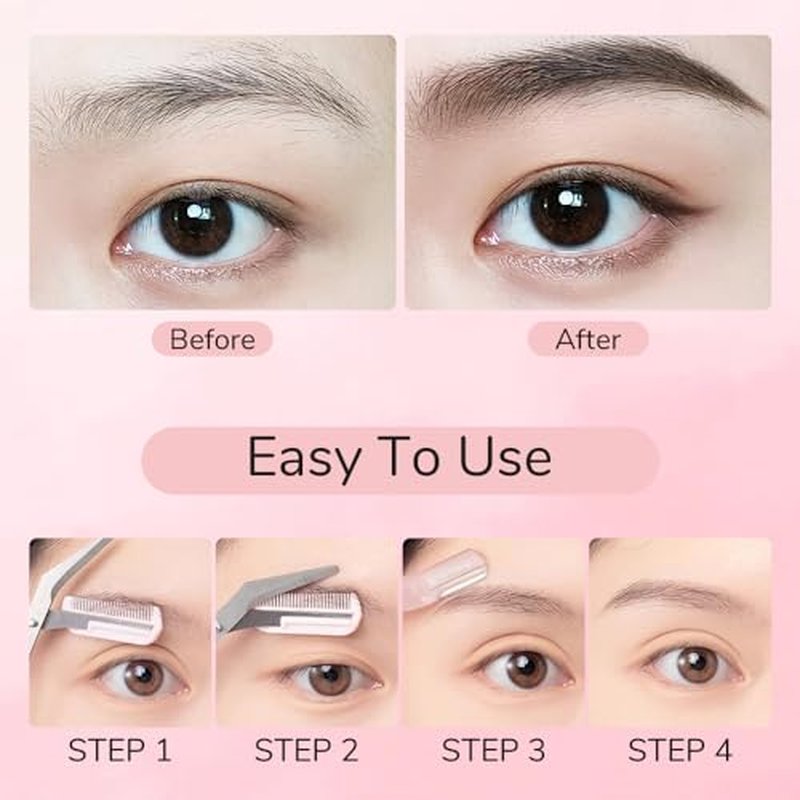 Eyebrow Trimmer Scissors for Women,Non-Slip Stainless Steel Eyebrow Scissors with Comb,2 in 1 Portable Professional Eyebrow Trimmer,Eyebrow Razor Makeup Tool (3 Pcs (Light Pink))