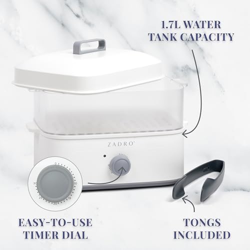 Zadro Towel Steamer with Tongs, 850W Heater, 8L Tray, 1.7L Tank, 30-min Timer for Facials, Manicures, Pedicures, Shaving (13"x12", 120V/850W, 8L, Blue/Gray)