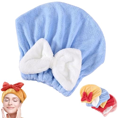 TKNIBEEN New Super Absorbent Hair Towel Wrap for Wet Hair,Ultra Absorbent Hair Quick Drying Towel for Women,Efficient Hair Towel,Soft Absorbent Quick Drying Cap with Bow-Knot (1pcs-Blue)