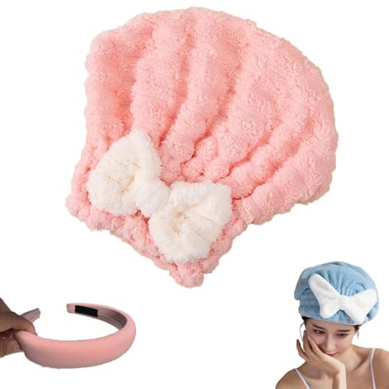 hwqsad Efficient Hair Towel Wrap for Women, Super Absorbent Hair Towel Wrap for Women, New Super Absorbent Hair Towel Wrap for Wet Hair, Dry Quickly and Naturally, Anti Frizz (Pink b)