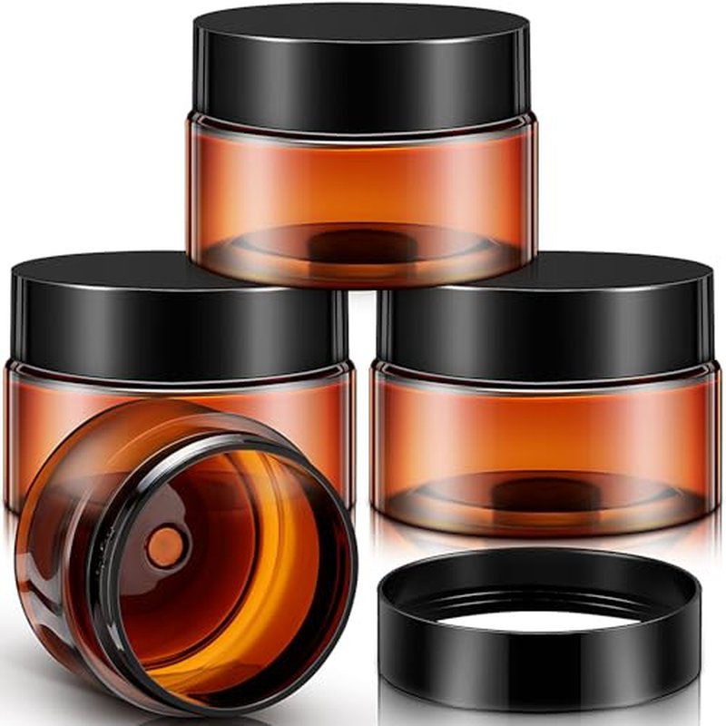 Patelai 4 Pieces Round Clear Wide-mouth Leak Proof Plastic Container Jars with Lids for Travel Storage Makeup Beauty Products Face Creams Oils Salves Ointments DIY Making or Others (Amber,1 Ounce)