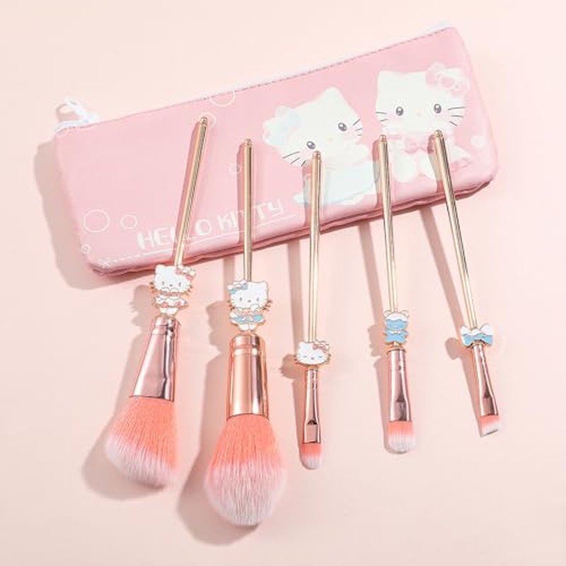 5PCS Cute Cat Style Makeup Brushes, Cosmetic Makeup Brush Set with Pink Storage Bag, Best for Gir Woman