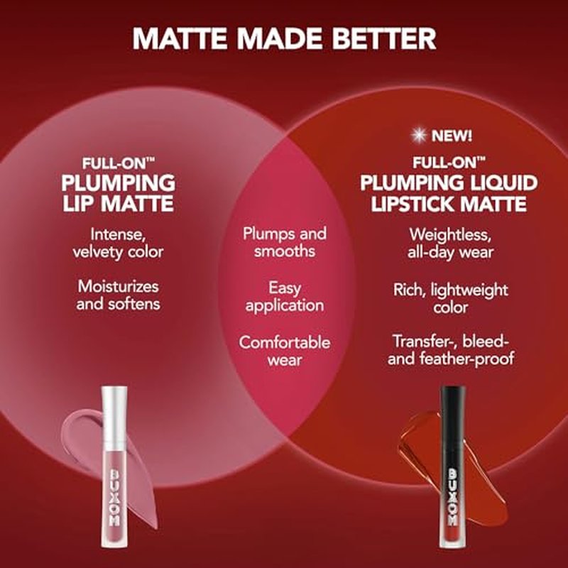 Buxom Full-On Plumping Liquid Lipstick Matte, Plumping Lip Color with Vitamin E, Hyaluronic Acid & Plumping Peptide Complex, Hydrates & Smooths Lip Lines, Transfer-Proof, Cruelty-Free (Barely There)