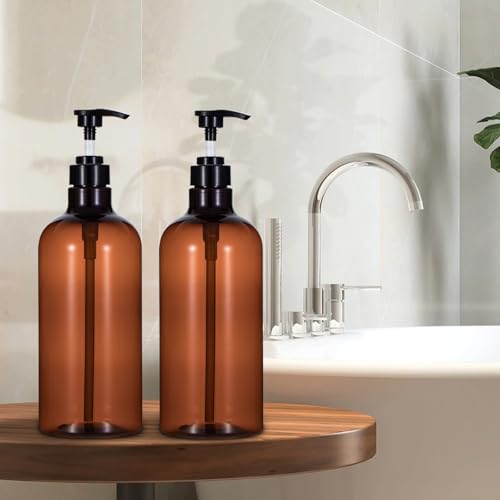 Yebeauty Pump Bottle Dispenser, 10oz 300ml Empty Plastic Shampoo Conditioner Dispenser, Refillable Shower Soap Dispenser Pump Bottle Liquid Containers for Kitchen Bathroom, 2 Pack Black