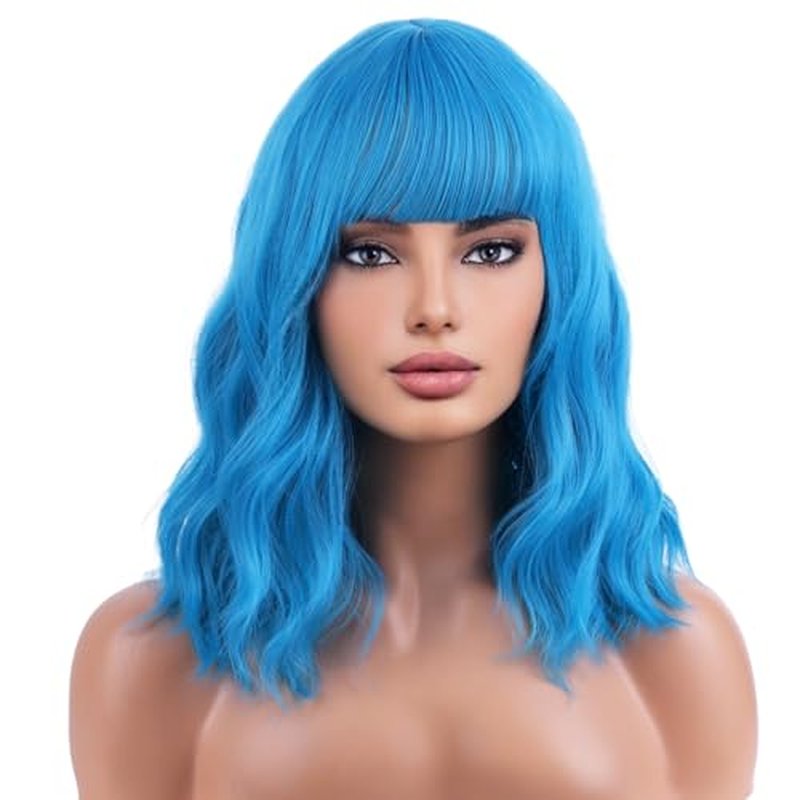 WTHCOS Strawberry Blonde Wig Short Bob Wig Short Curly Wavy Wig With Bangs for Women Girls Blonde Wig Heat Resistant Synthetic Hair Wigs for Daily Use Cosplay Wig With Wig Cap