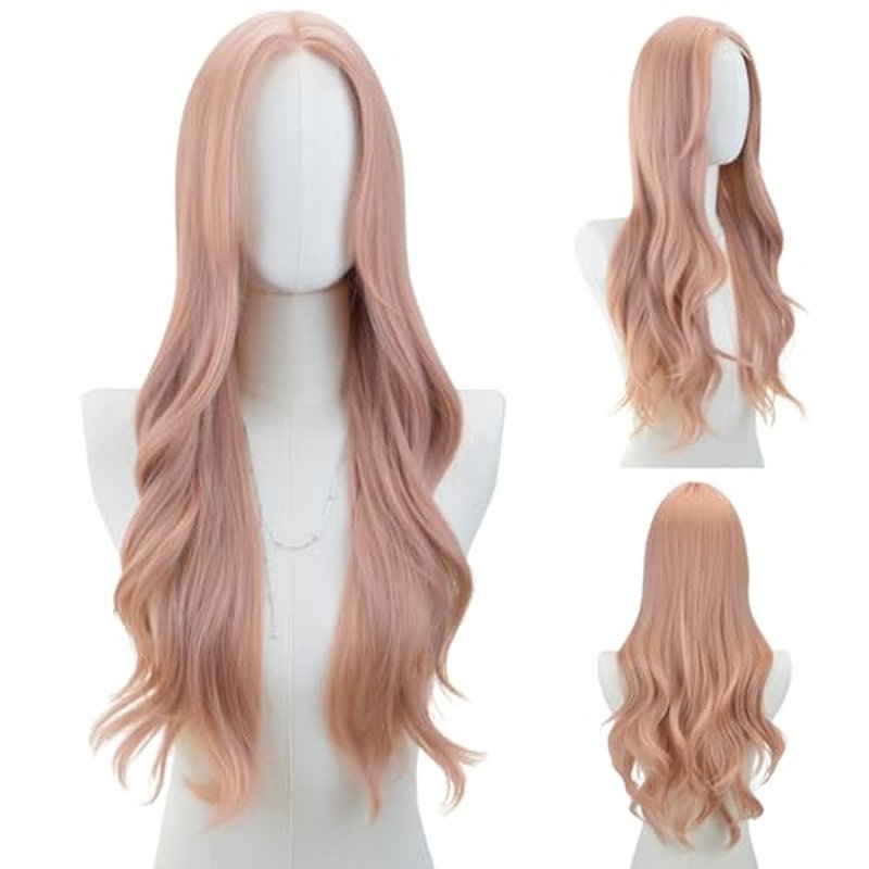 AICKER Long Black Wavy Wig for Women 26 Inch Middle Part Curly Wavy Wig Natural Looking Synthetic Heat Resistant Fiber Wig for Daily Party Use (Black)
