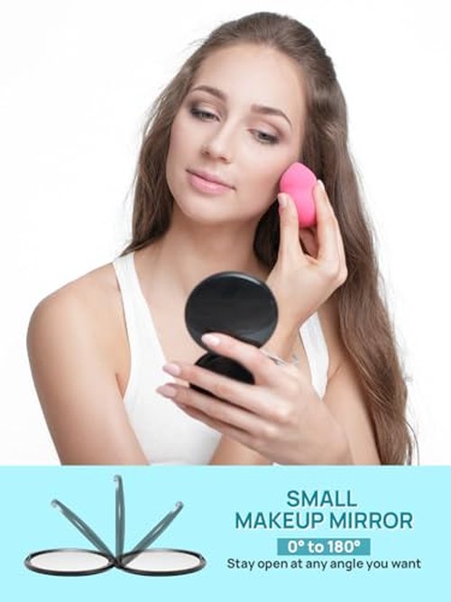 Macaki Compact Mirror for Purses,1X/15X Magnifying Mirror,3-inch Pocket Size Small Mirror for Travel and Makeup,Round Black