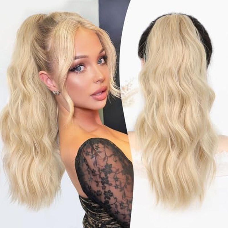 ALXNAN Ponytail Extension,24 Inch Claw Ponytail Hair Extensions for Women，Claw Clip in Long Wavy Synthetic Mixed Blonde Ponytail Extension for Daily Use.