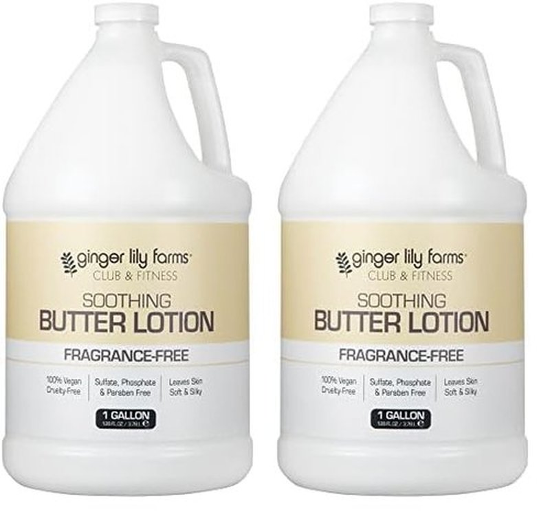Ginger Lily Farms Club & Fitness Soothing Butter Lotion for Dry Skin, 100% Vegan & Cruelty-Free, Fragrance Free, 1 Gallon (128 fl oz) Refill (Pack of 2)