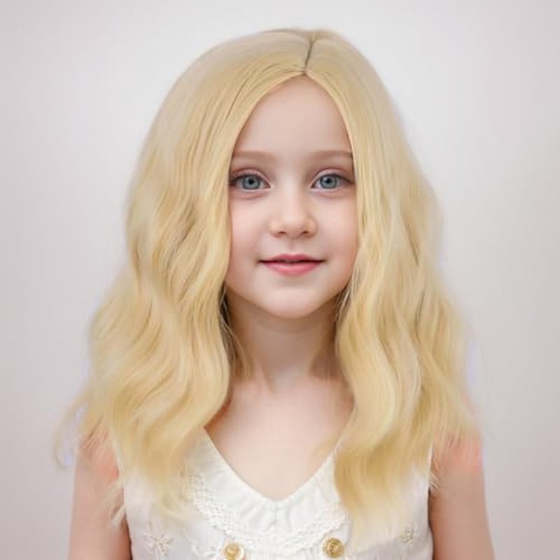 Ufindcos Kids Blonde Wig Short Curly Wavy Child Wig Golden Blonde Wig for Girls Side Part Blonde Bob Synthetic Hair Wigs with Wig Cap
