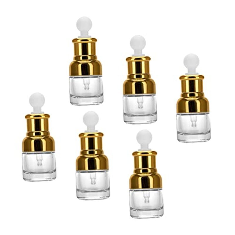 HONMEET 6pcs Essential Oil Bottle Portable Fragrance Clear Container Travel Perfume Bottle Essential Oil Container Aromatherapy Bottle Liquid Containers Golden Glass