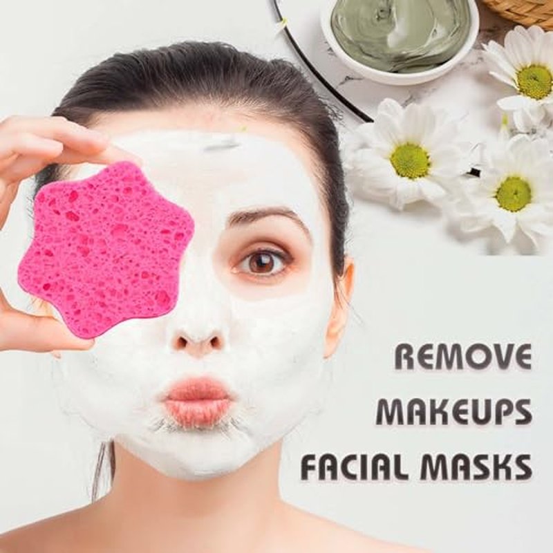 60-Count Compressed Facial Sponges, 100% Natural Cosmetic Spa Sponges for Facial Cleansing, Exfoliating Mask (Pink Flower)