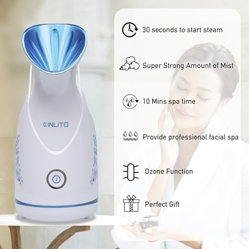 Nano Ionic Facial Steamer KINLITO Facial Steamer with Warm Mist Portable Face Humidifier for Deep Cleaning Unclog Pores with Blackhead Remover, Aromatherapy Kit for Personal Home SPA (Purple)