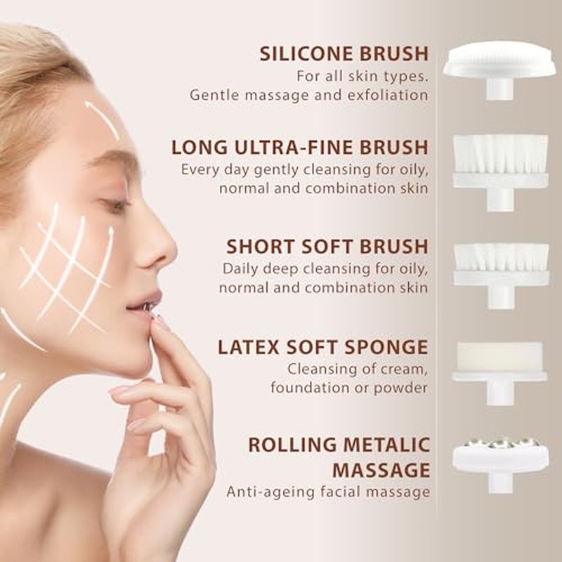 Facial Cleansing Brush | Face Scrubber Exfoliator Skin Care Beauty Products Powered Electric Wash Exfoliating Skincare Women Spin Cleanser Tools Cleaning Scrub Washer Self Care (Agate)