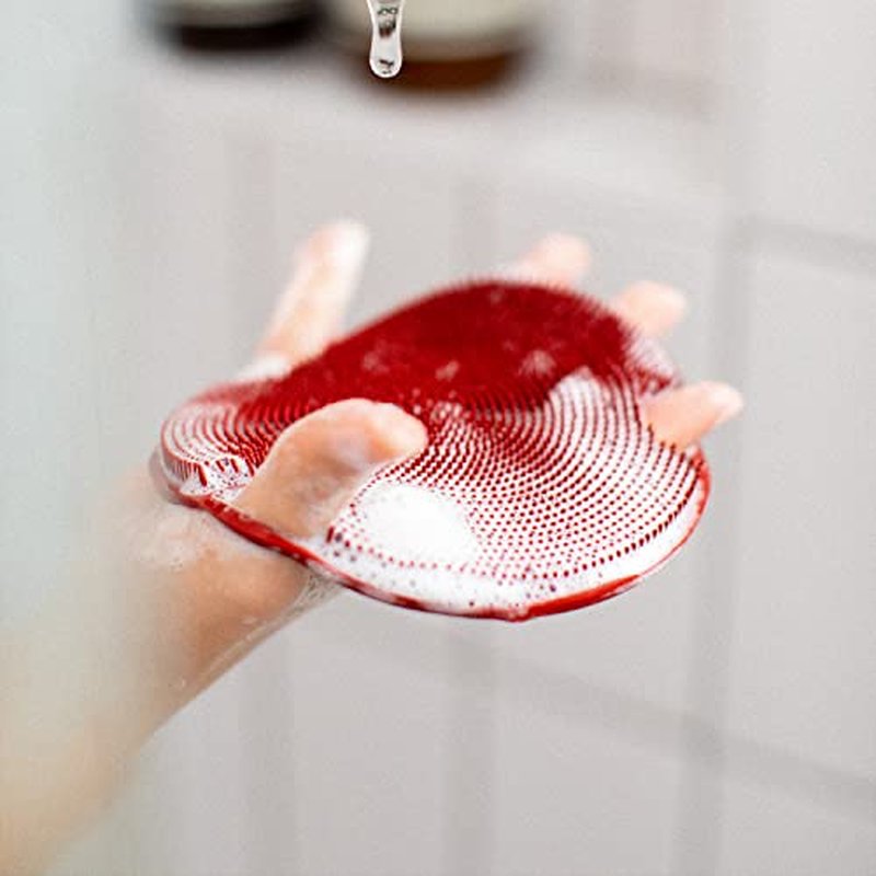 Boie USA Flat Body Scrubber - Soft Silicone-Like Exfoliating Shower Scrubber & Body Cleansing Brush - Stick-to-Wall Loofah Replacement - Antimicrobial Body Exfoliator for All Skin Types - Black