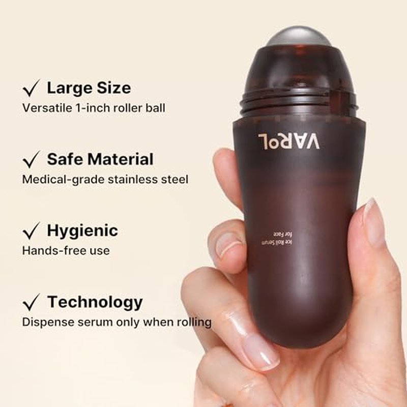 VAROL Ice Roller Facial Serum - Cooling Roll-On Serum for Face, Puffy Eyes, Under Eye Bags, Puffiness Relief, Anti-Aging, Soothing, Hydrating - Korean Skincare 1.69 fl.oz (50ml)