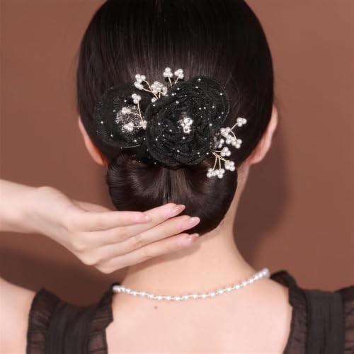 Insstyle Full Star Flower Hair Accessories, Hand Embroidered Flowers Deft Bun Hair, Character Hair Accessories,Lazy Hair Curler (Grey-2pcs)