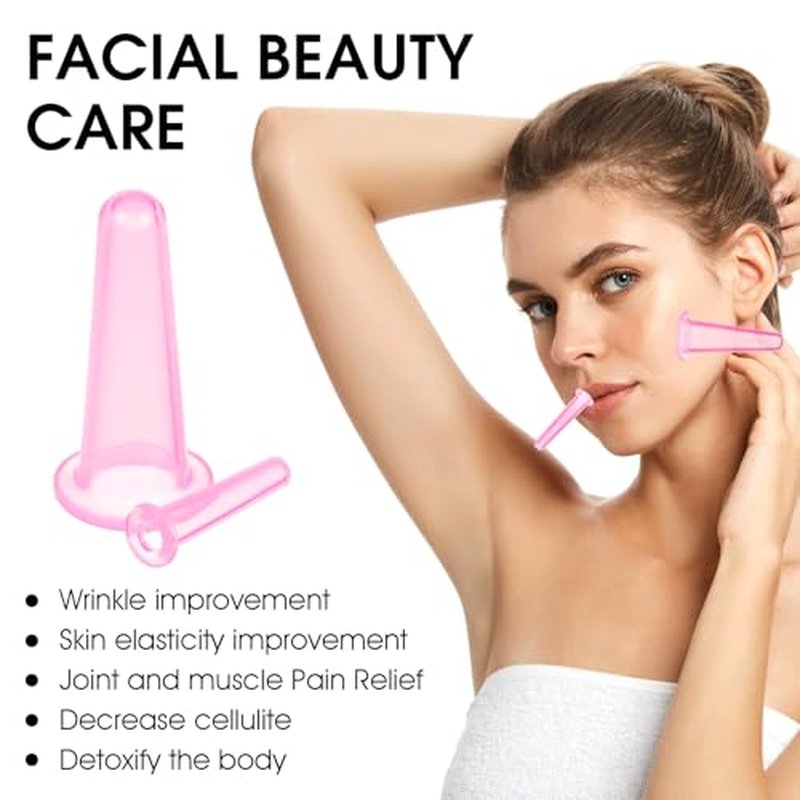 Xinjoduz 4 PCS Facial Cupping Therapy Set, Vacuum Silicone Cups for Cupping Therapy Facial Cupping Treatment Anti Aging Beauty Tool for Face and Eye Cupping Massage(Clear, 2 Small + 2 Large)