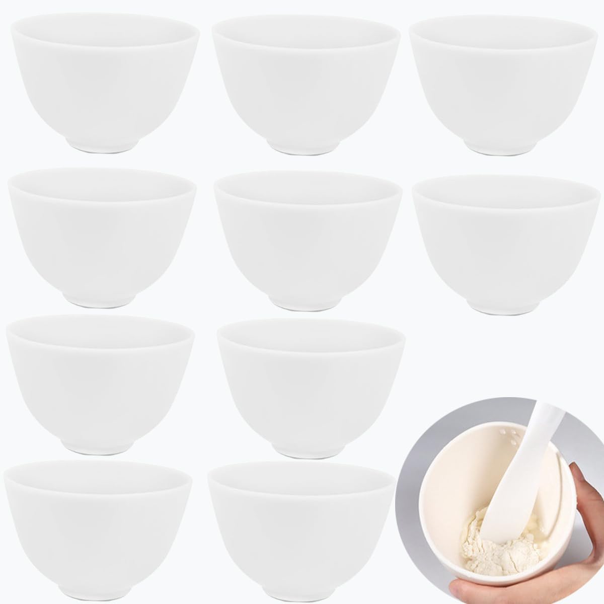 PLINNILUY 10 Pcs Diy Face Mask Mixing Bowl, Home Use Silicone Facial Mask Mixing Bowls Set Reusable Facial Mask Mixing Masks Set- DIY Skincare Mixing Tool Kit (White-10Pcs)