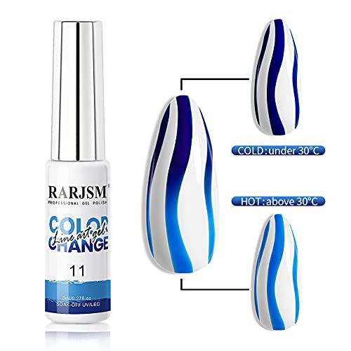 RARJSM Temperature Color Changing Painted Line Art Gel Nail Polish Set,12 Colors Mood Changing Gel Polish Pink Orange Red Blue Green Purple for Fall Winter Nail Art DIY Design Curing Required 8ml