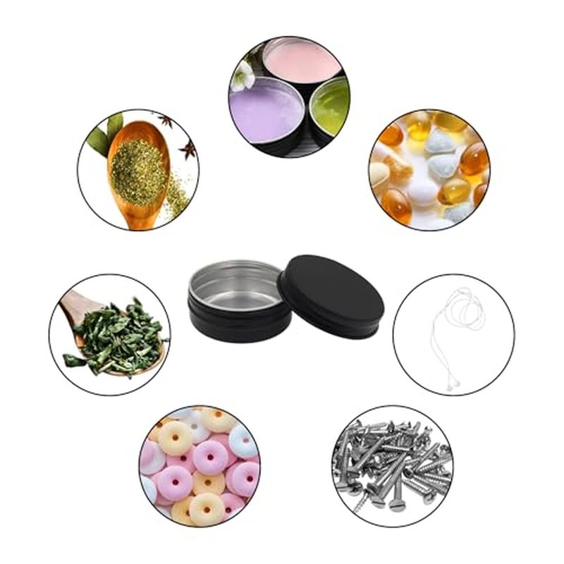 Aluminum Tin Jars Containers,ULIFESTAR Leak Proof Cosmetic Tin Jars Containers,Round Tin Cans with Lids,10PCS Black Cosmetic Sample Refillable Containers for Spice (1.1 ounces 52*20mm/2.04*0.78")