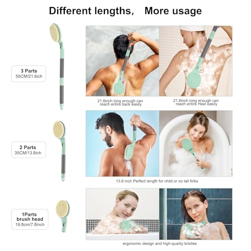 Back Scrubber Anti Slip for Shower, 21.7” Detachable Back Bath Brush for Shower, Back Scrubber, Exfoliation and Improved Skin Health for Elderly with Limited Arm Movement, Disabled (21.7” Black)