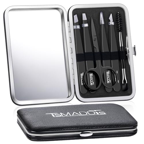 TsMADDTs Tweezers for Women Facial Hair - Precision Tweezers Set with Travel Case - Stainless Steel Tweezers for Eyebrows with Scissors, Mirror