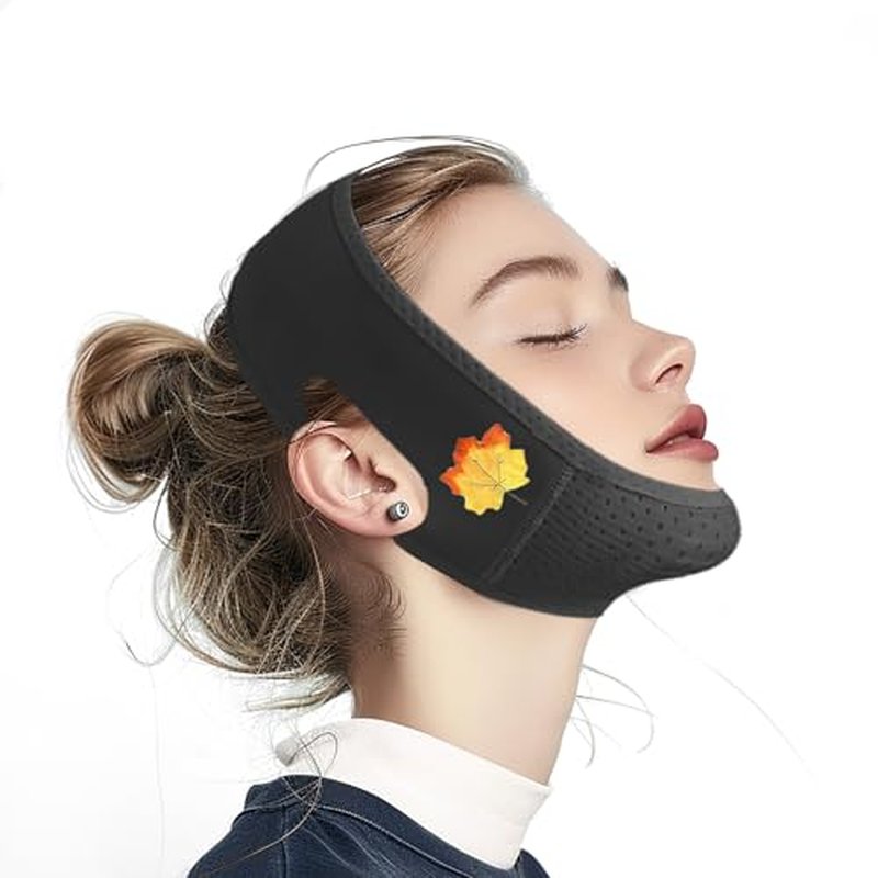Yuibthr Chin Strap for Sleeping, V Line Lifting Mask, Reusable Face Strap, Jaw Exerciser (Black-Fall Maple Leaf-G)