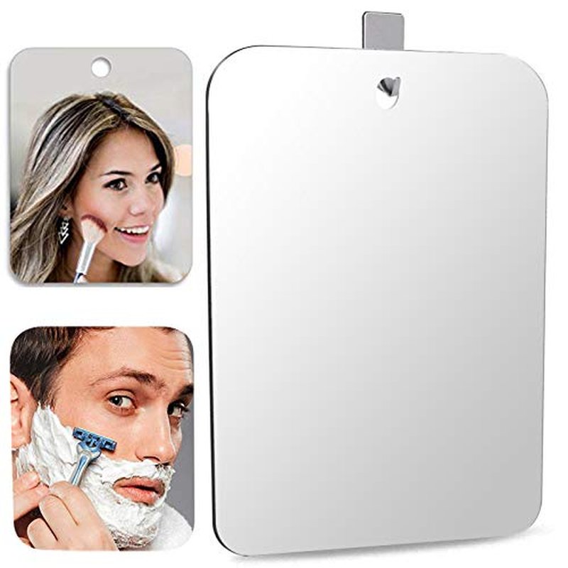 Shower Mirror Shaving Mirror Acrylic Mirror Small Mirror Travel Makeup Mirrors Bathroom Mirror Wall Hanging Plastic Mirror for Women Men 11" x 7.48" with 1 Adhesive Hooks