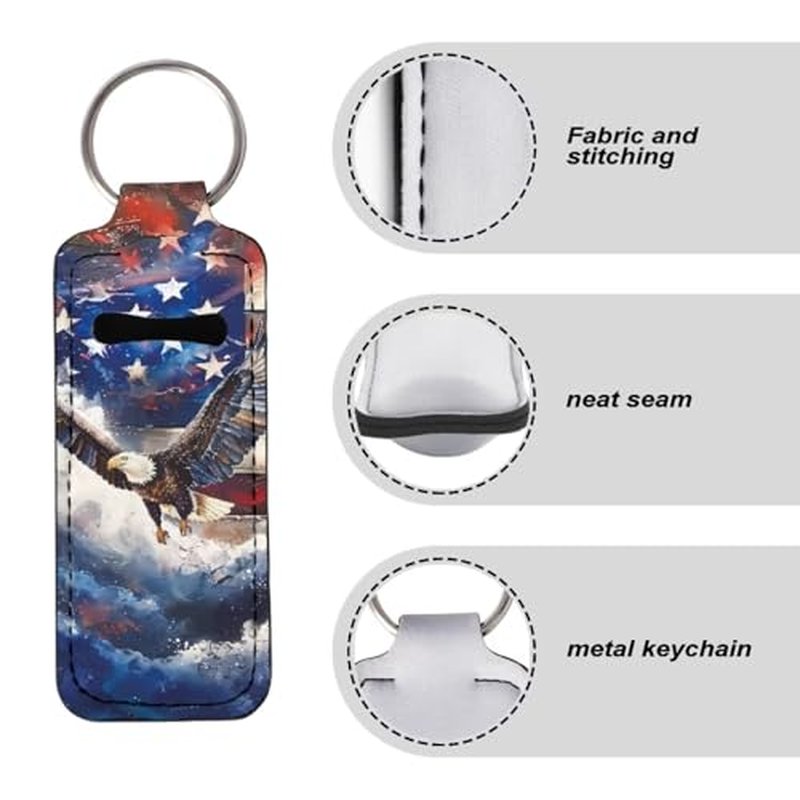 SEANATIVE Eagle American Flag Lipstick Holder Lipstick Holder Keychain Sleeve Lipstick Pouch Lip Balm Holder Sleeve Portable Key Chains to hold Travel Daily Accessories