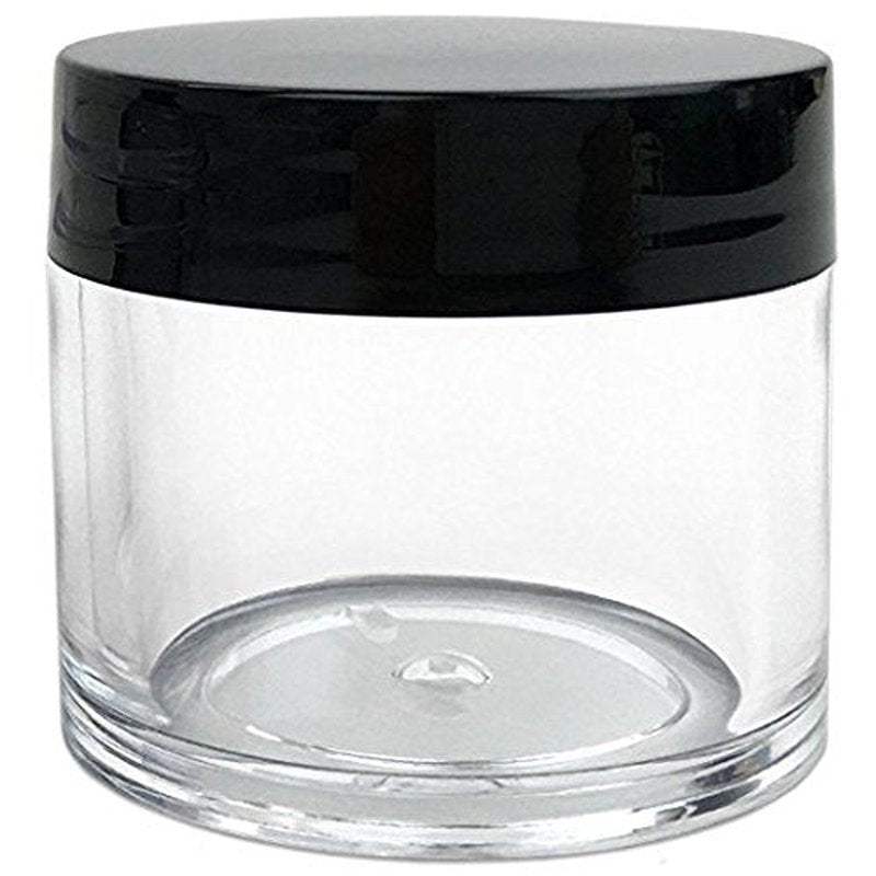 Beauticom 30g/30ml (1 fl. oz.) Double Wall Clear Plastic Leak Proof Jars with Flat Top Lids for Creams, Lotions, Make Up, Powders, Glitters, and more... (Color: Black Lid, Pieces: 24)
