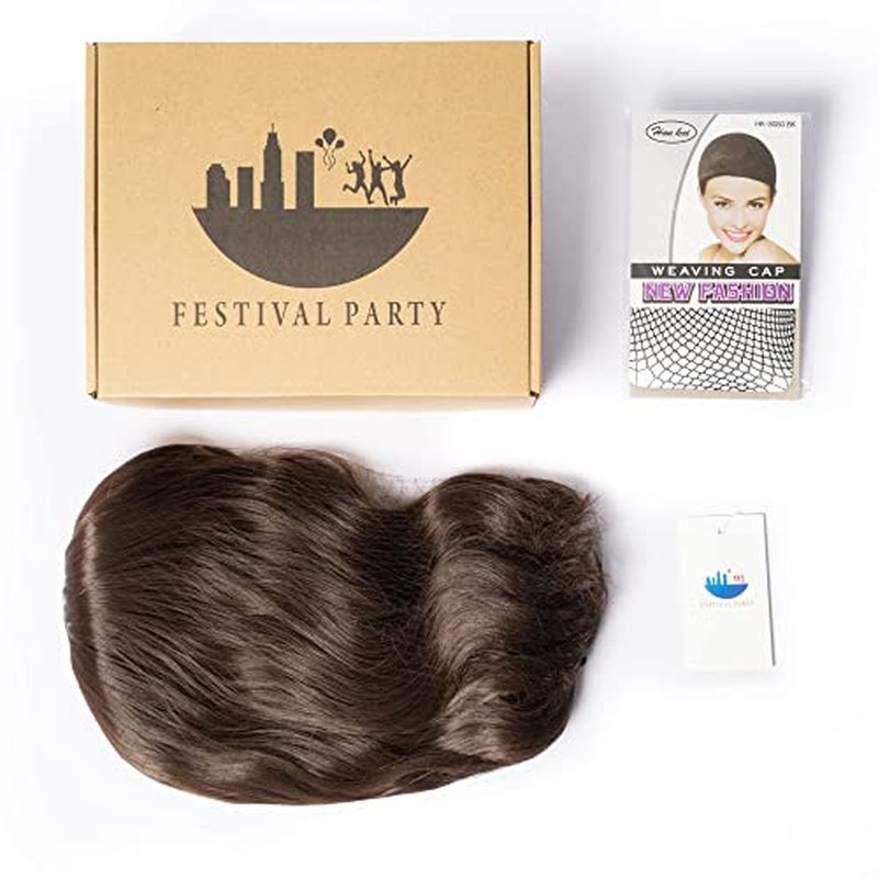 FESTIVAL PARTY Brown Wavy Bob Wig with Bangs, for Women Girls, Shoulder Length, Heat Resistant Synthetic Fiber, Daily Use Costume Cosplay Halloween Party, Curly Hair 14 inch