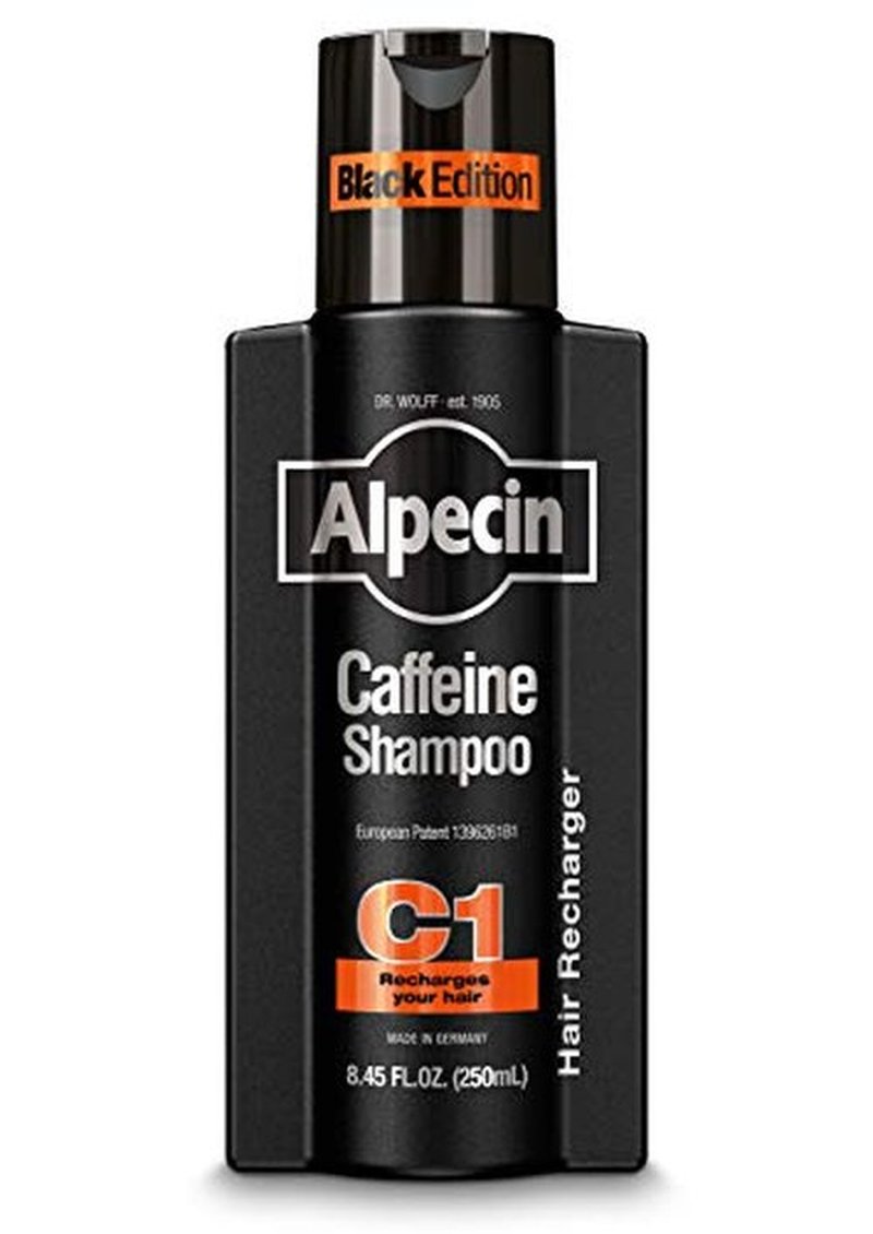 Alpecin Caffeine Shampoo C1 Black Edition, Men's Natural Hair Growth Shampoo for Thinning Hair with Niacin, Menthol, and Castor Oil, 8.45 fl. oz.