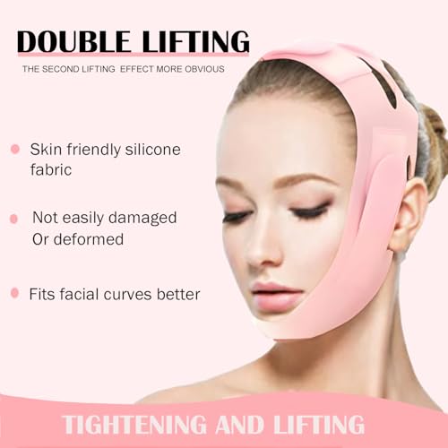 MASIKA Soft Silicone Chin Strap for，V-Line Mask Chin Up Mask V Shaped Face Mask Chin strap for sleeping, Jaw Exerciser，chin wrap,Pink