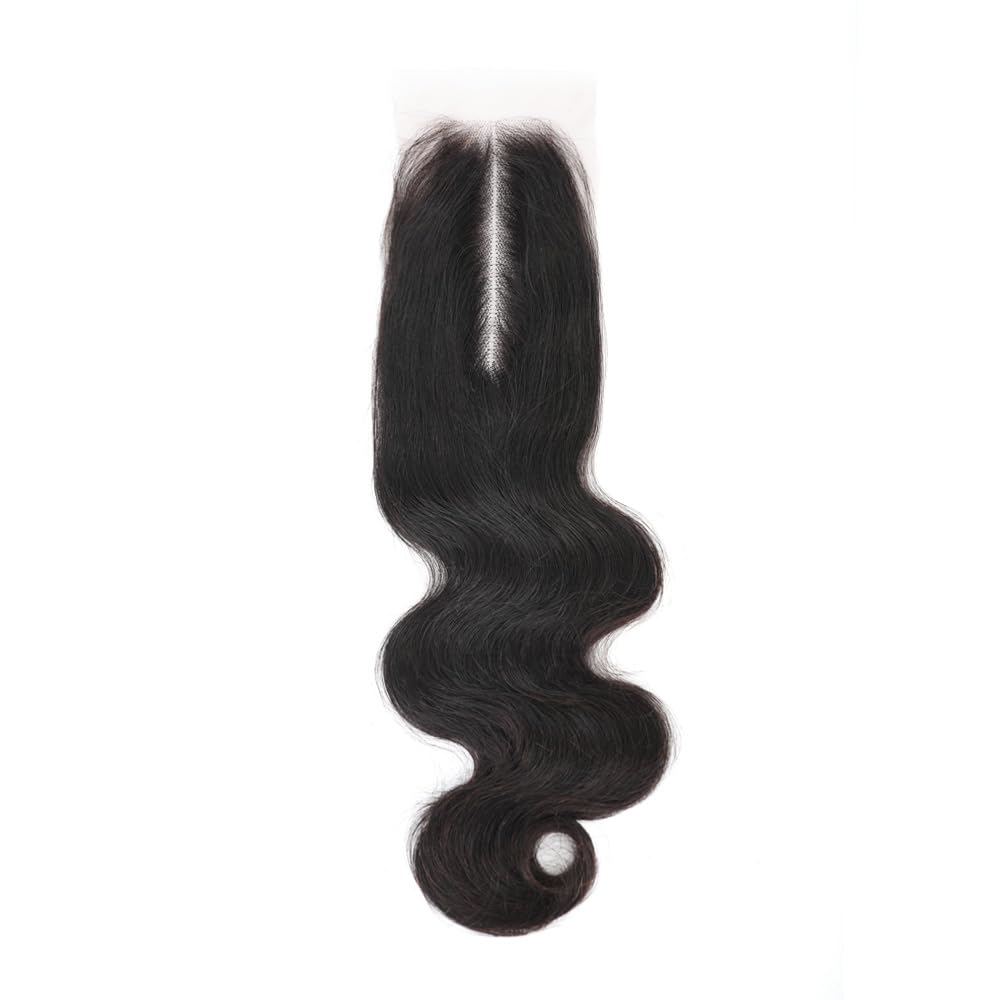 Human Hair Body Wave Lace 2x6 Kim K Closure Brazilian Remy Hair Middle Part Transparent Swiss Lace Wavy Closure with Baby Hair Natural Black Color (10 inch, 2x6 Closure)