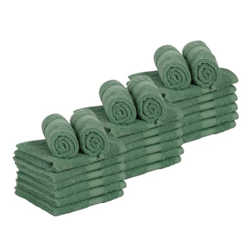Casa Lino 24 Pack Wash Cloths Set, (12" X12) 100% Cotton wash Cloths, wash Cloths for Your face and Body, Highly Absorbent & fingertip Soft wash Cloths for Your face and Body, Green