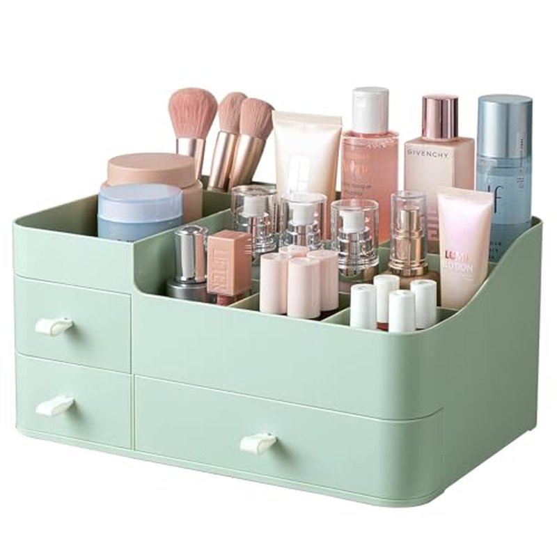 HBlife Plastic Makeup Organizer for Vanity with Drawer Large Skincare Organizers 8 Compartments Bathroom Organizer Cosmetic Storage, Green