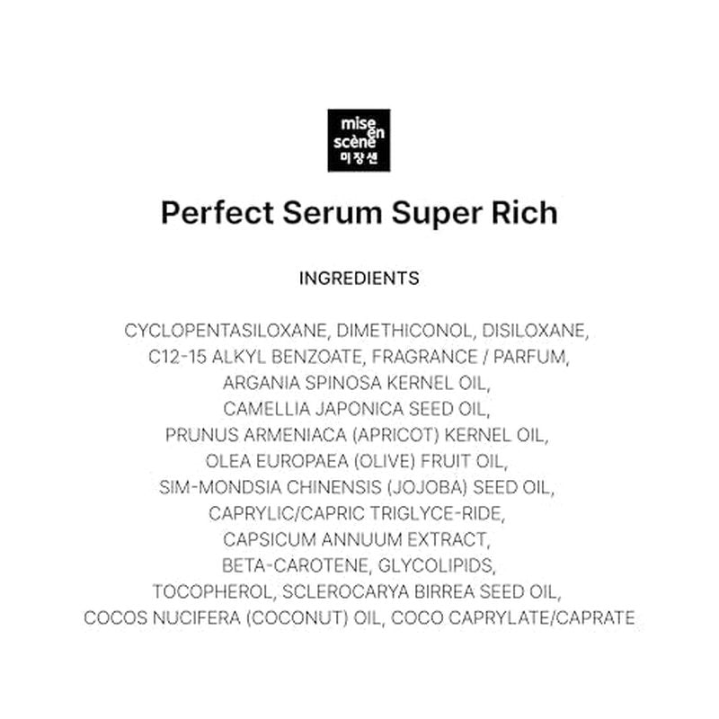 Mise En Scene Perfect Super Rich Serum with Argan Oils - Hair Essence for High Nutrition Intensive Care, Korean Hair Oil, 2.70 fl. Oz