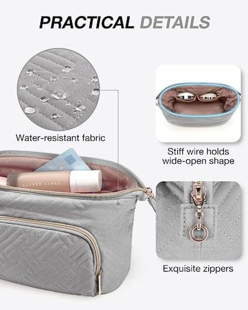 BAGSMART Travel Makeup Bag, Cosmetic Bag Make Up Organizer Case,Large Wide-open Pouch for Women Purse for Toiletries Accessories Brushes Grey