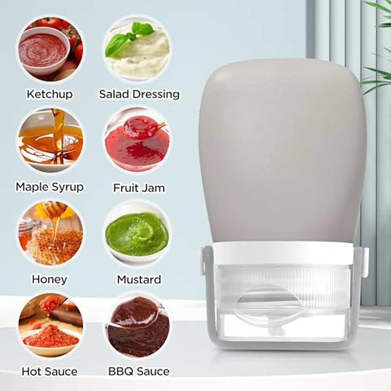 RONRONS Silicone Travel Bottles, 1oz Sauce Salad Dressing Bottles Condiment Container Small for Shampoo Toiletries Conditioner (2 Pieces)