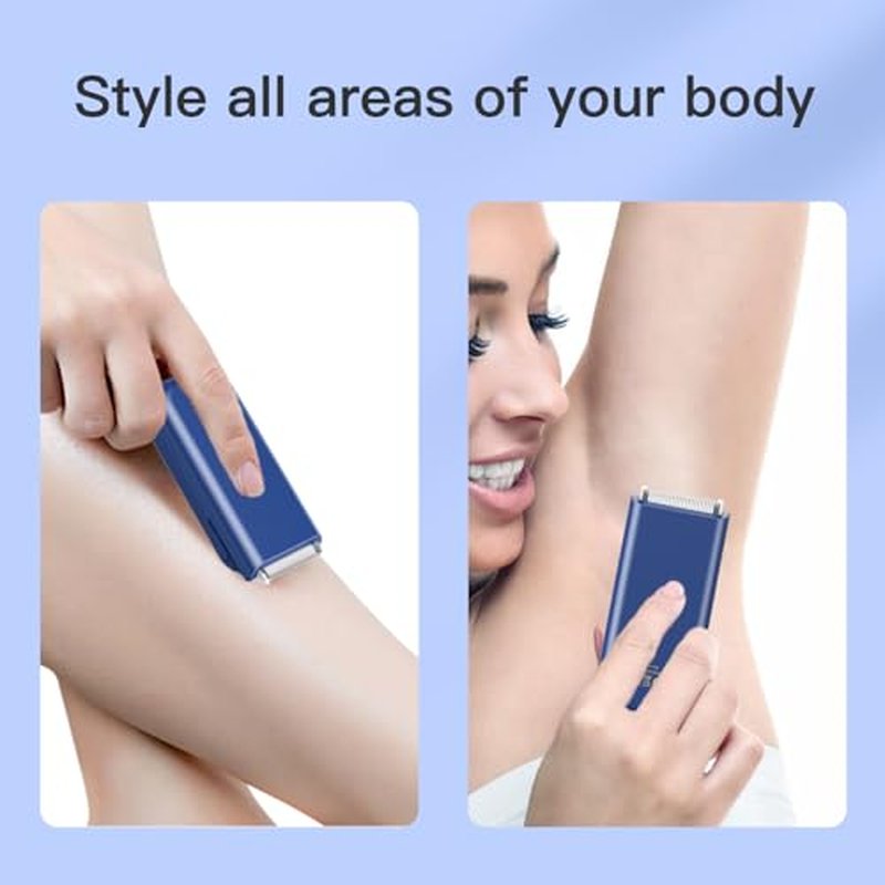 LEMULEGU Women Bikini Trimmer - Pretty Mini Wet/Dry Body Shaver Groomer Waterproof Rechargeable Cordless Hair Removal Razor for Gental Grooming Blue